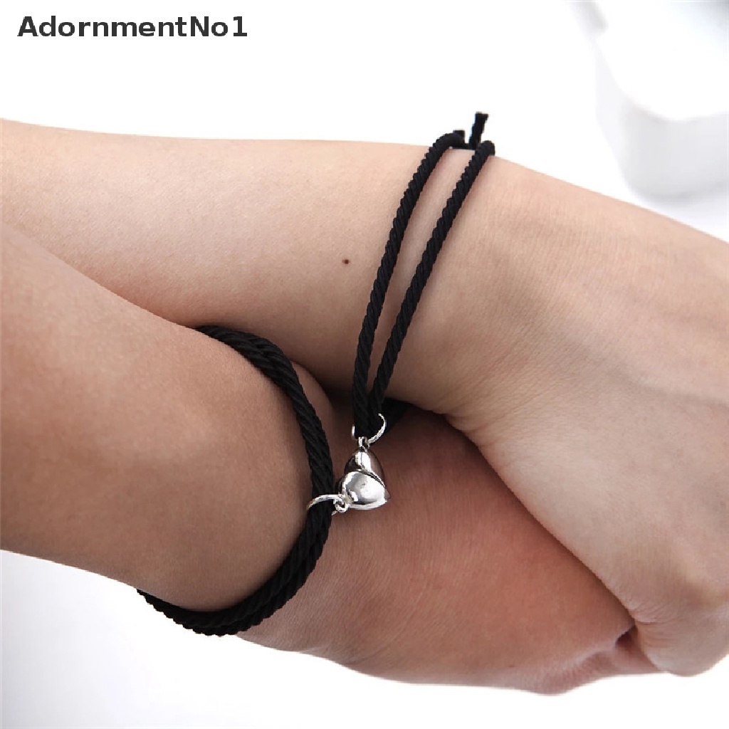 (AdornmentNo1) 2pcs / Set Gelang Tangan Tali Kepang Aksen Hati + Magnet Untuk Pasangan / Pria / Wanita