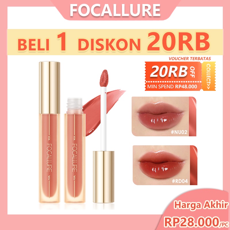 FOCALLURE Jelly Lip Gloss Juicy Dewy Essence Lip Tint Lip Care 3 Textures High Pigmented Watery Non-sticky Plumpy Long Wear Lipstick