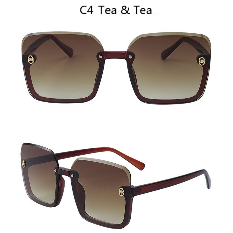 Kacamata Hitam Wanita Model Kotak Oversize Half Frame Untuk Musim Panas / Outdoor