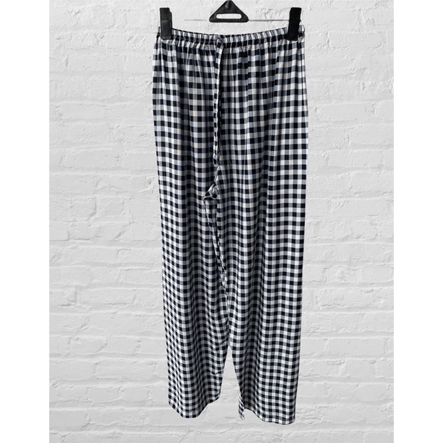 CELANA KULOT PANJANG WANITA TALI POLOS & MOTIF A031-Hitam kotak