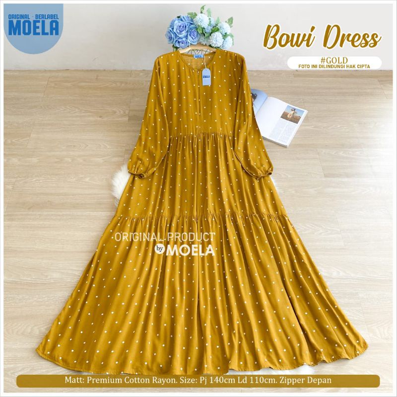 Bowi Dress Gamis Polkadot Jumbo Allsize Busui Premium Catton Rayon Original Ori Moela Berlabel-Gold