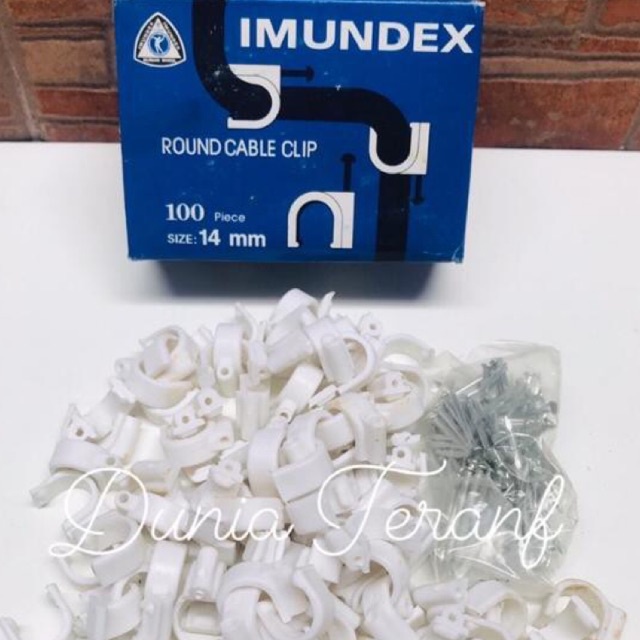 100bj Klem Kabel IMUNDEX 14 mm lengkap paku beton - Round Cable Clip 14mm - Clem Kabel Cleam