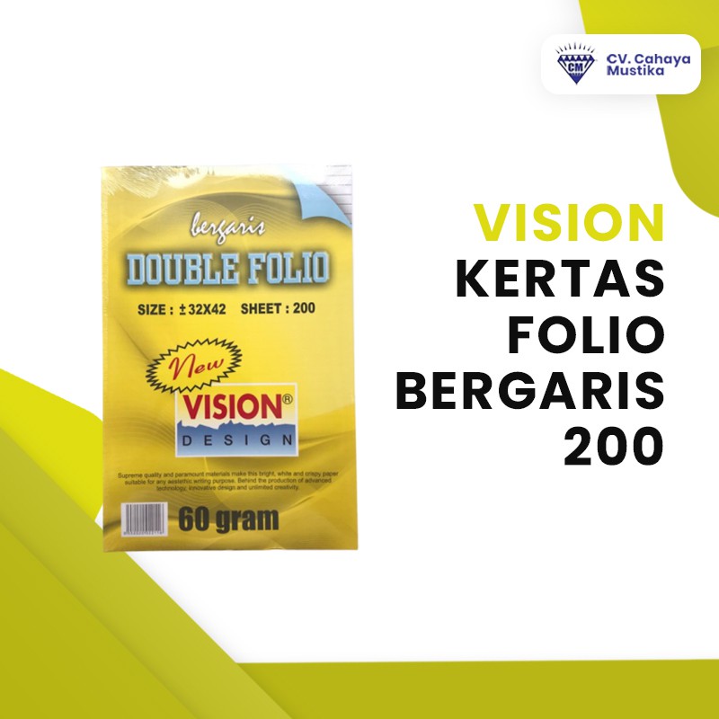 

Jual Alat Tulis Kantor/Alat Tulis Sekolah/Alat Tulis Kertas Vision Bergaris Folio 200 Malang - ATK