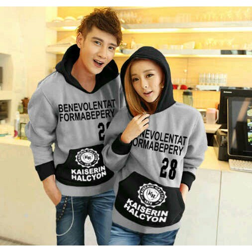 Sweater Couple / Jaket Couple Benevo Hoodie Abu Lis Hitam