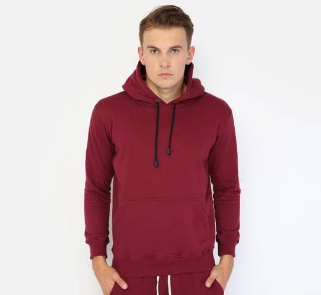 Jaket sweater hoodie jumper polos real cotton fleece murah distro MERAH MAROON