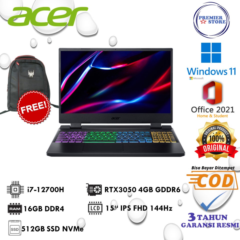 ACER NITRO 5 AN515-58 i7-12700H 16GB 512GB RTX3050 FHD 144Hz W11 OHS