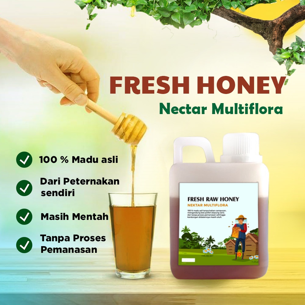 Raw Honey 100% Madu Asli Tanpa Campuran Nektar Multiflora  500 gr