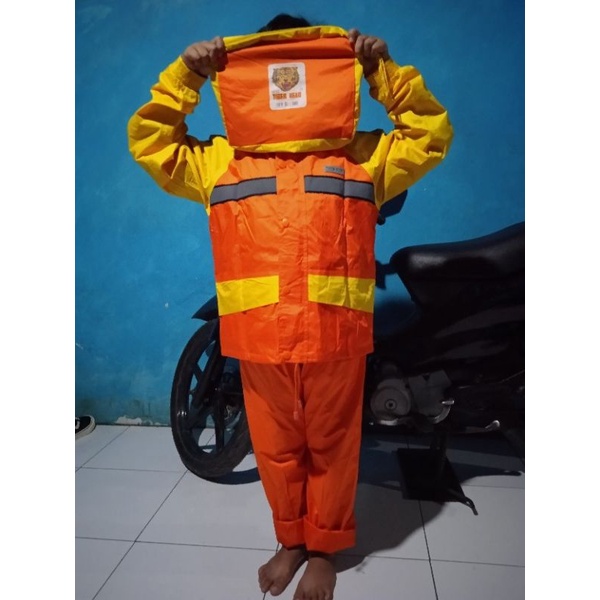 Jas hujan setelan celana anak metro kid tiger head bahan mirip axio