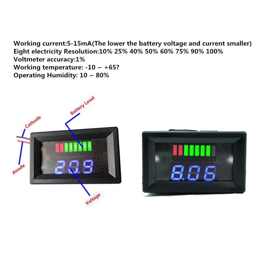 Indikator Voltmeter Level Pengisian Baterai Warna Merah/Biru Untuk 6/12/24/36/48v