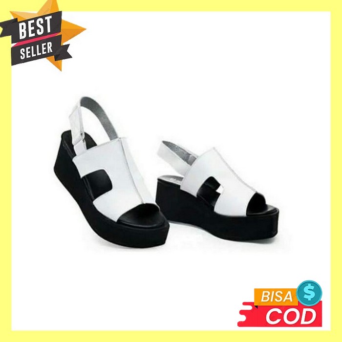 Sandal Wedgess Ibu Kondangan Pesta Sendal Wanita Jinjit Kekinian Lebar Wedges Dhl Putih
