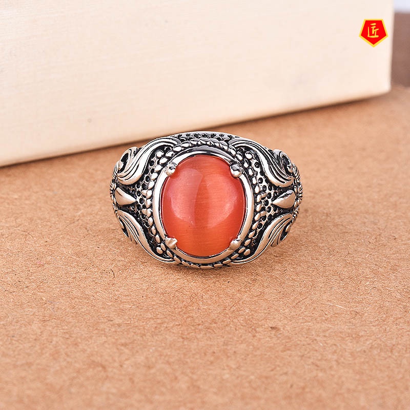 [Ready Stock]Retro Featured Moonstone Ring Inlaid with Opal