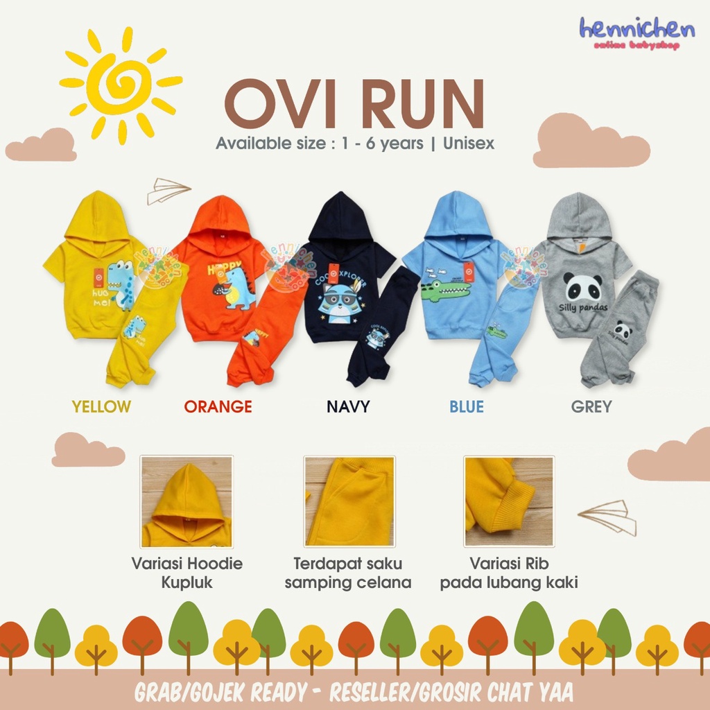 Setelan Anak Sweater Set Hoodie OVI RUN Atasan Bawahan Unisex Hoodie Set Pakaian Baju Anak 1-6 Tahun OVIKIDS