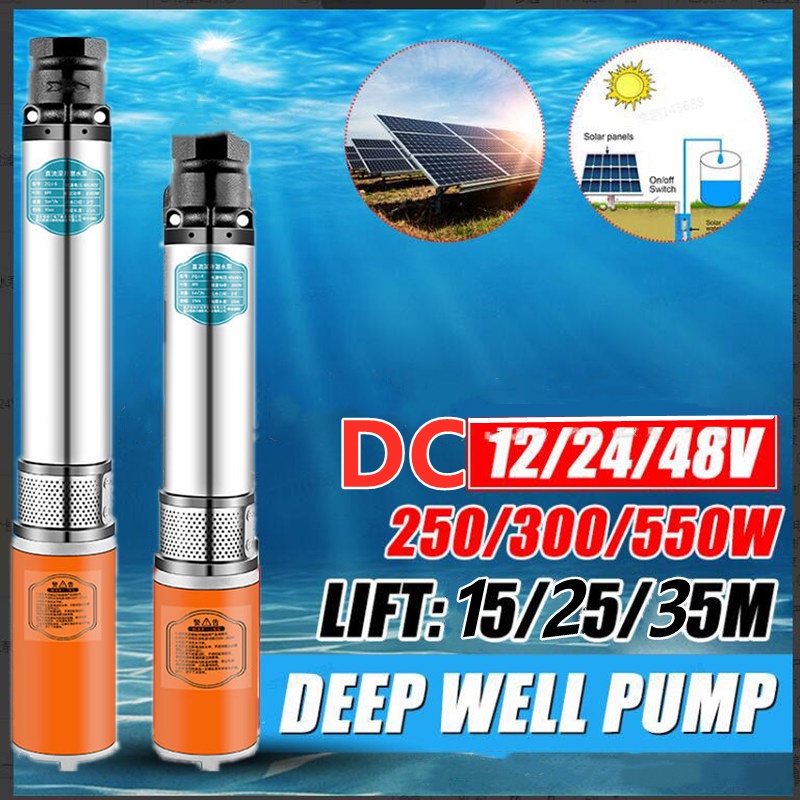 6m3/h 15M 12V Pompa Air Tenaga Surya 250W Angkat Tinggi Pompa Sumur Dalam DC Pompa Submersible Iriga