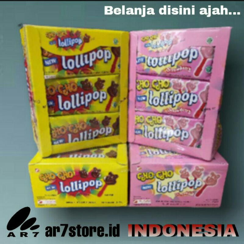 

CHO CHO Lollipop 1 pack isi 24 pcs @10gr coklat/strawberry