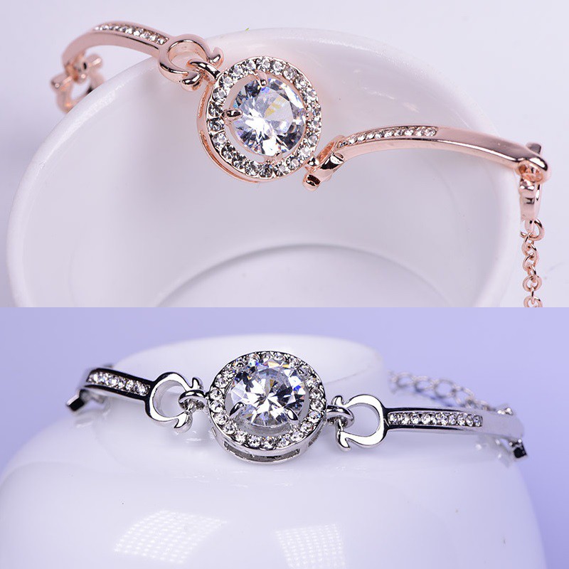 Korea Gelang Perempuan Kristal Fashion Zircon Gold Bangle Aksesoris Untuk Wanita Hadiah-8