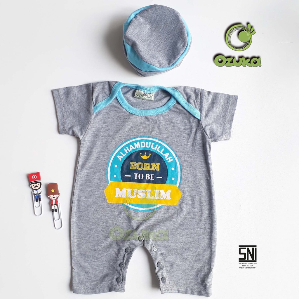 Baju Bayi Laki Laki Born To Be Muslim Romper Jumper Bayi Islami Ozuka