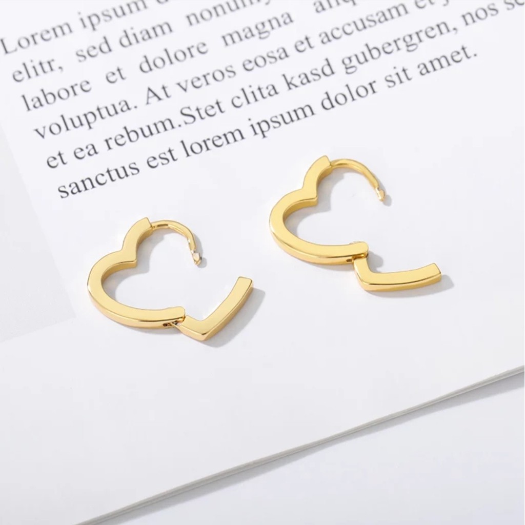 Anting Jepit Titanium Pola Lingkaran Hati Sederhana Tersedia Warna Rosegold, Gold dan Silver