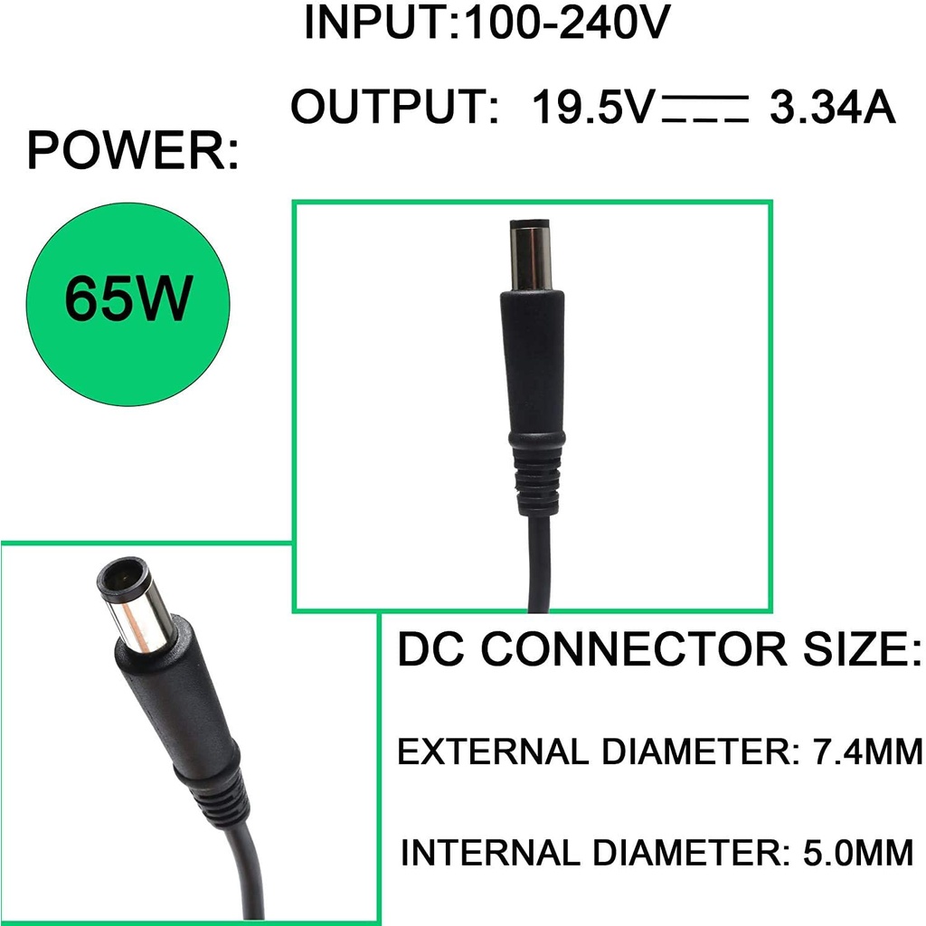 Charger Laptop Dell Latitude 3488 3560 3580 3588 5280 5414 5495 7214 7380 7404 7414 6430U E4300 E4310 E5220 E5250 E5270 E5400 E5410 E5420 E5430 E5440 E5450 E5470 E5520 E5530 E5540 19.5V 3.34A 65W