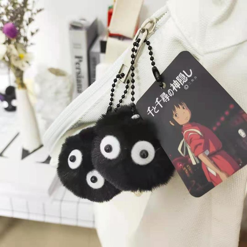 We Flower Gantungan Kunci Bentuk Bola Pom Pom Bahan Bulu Warna Hitam