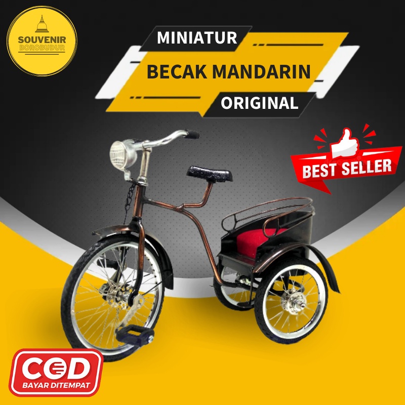 Miniatur Sepeda Becak Mandarin Pajangan Kamar Tidur Dekorasi Ruangan Minimalis Hiasan Meja Rak Dindi