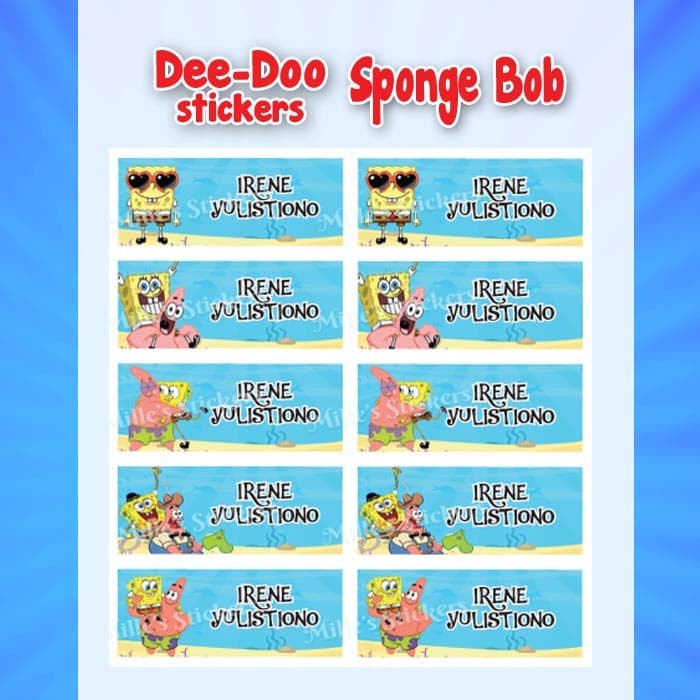 

Sticker label nama anak waterproof karakter Sponge Bob