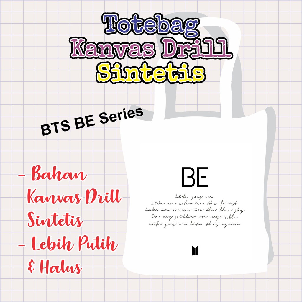 TOTEBAG BTS BE KANVAS DRILL ORI PADUDU TOTE BAG KANVAS COLLECTION PDD Tas Selempang Tas Murah Murah