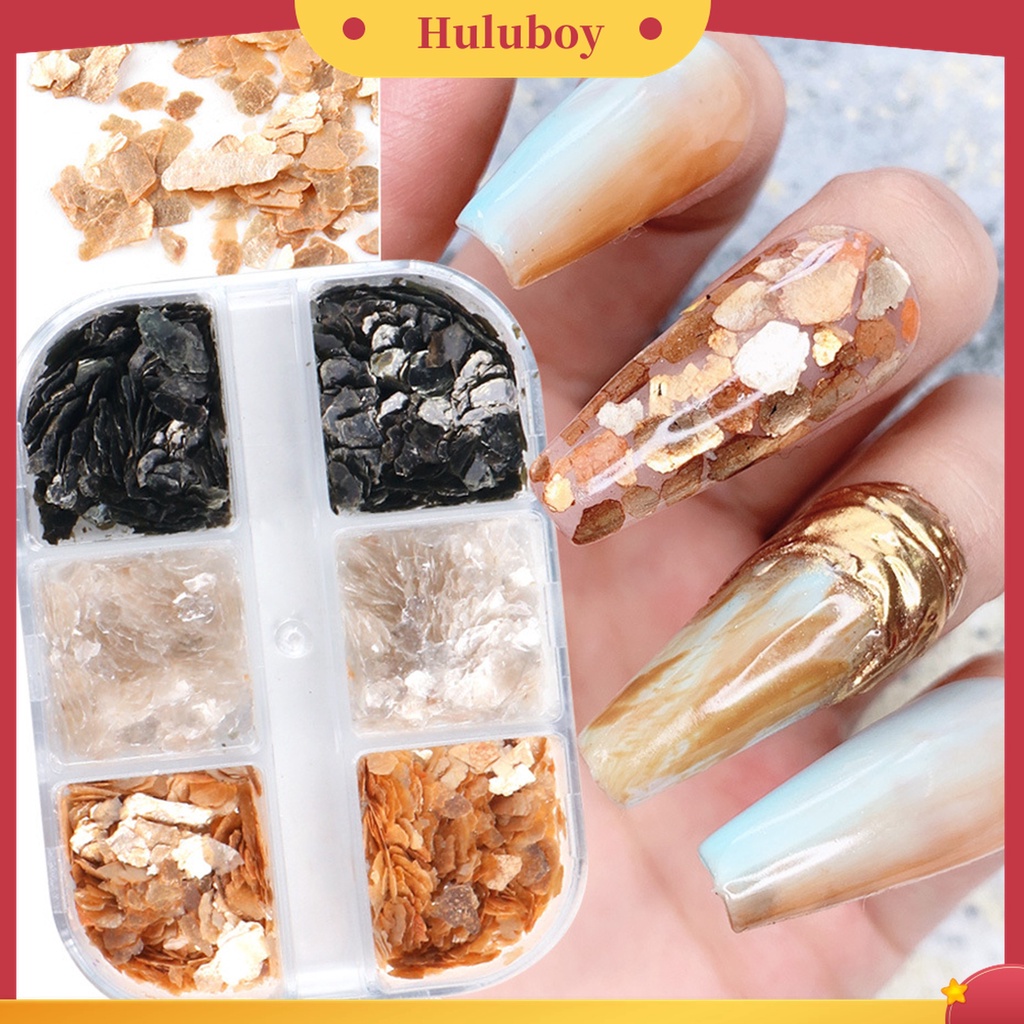 Huluboy Huluboy♡ 6 Grid / Box Sequin Nail Art Reflektif Saturation Tinggi Untuk Pesta