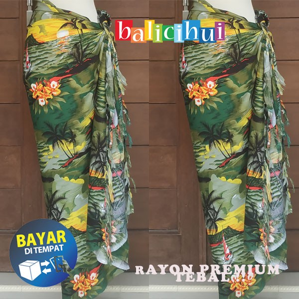 Balicihui Kain Pantai Motif Sunset Sarung Pantai Bali Printing Motif Sunset Rumbai dan Tanpa Rumbai