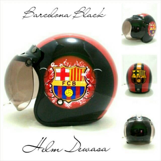 Ready kak 😊😊Helm Bogo Retro Klasik JPN Motif Club Bola Barcelona SNI kaca bogo Ori