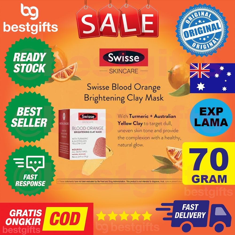 SWISSE SKINCARE BLOOD ORANGE BRIGHTENING CLAY MASK MASKER WAJAH TANAH LIAT KULIT MUKA CERAH 70 GRAM