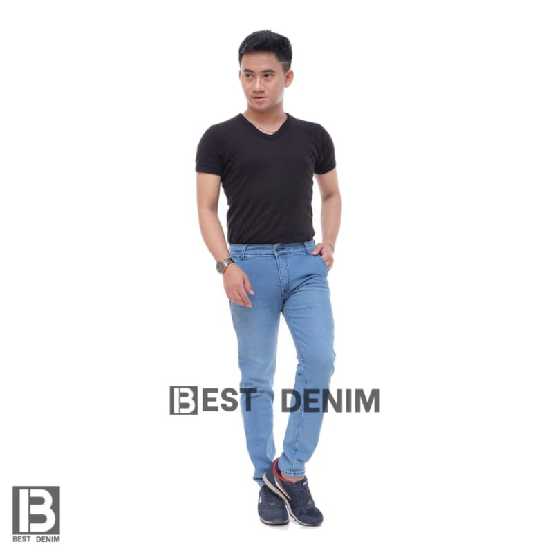 Celana jeans pria panjang slim fit skiny hitam pensil standar reguler jumbo