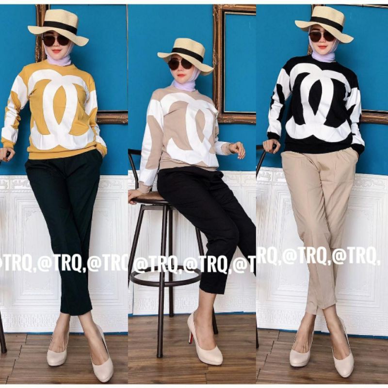 @220k, one set Chanel + celana cotton twill import premium to XL  pinggang karet