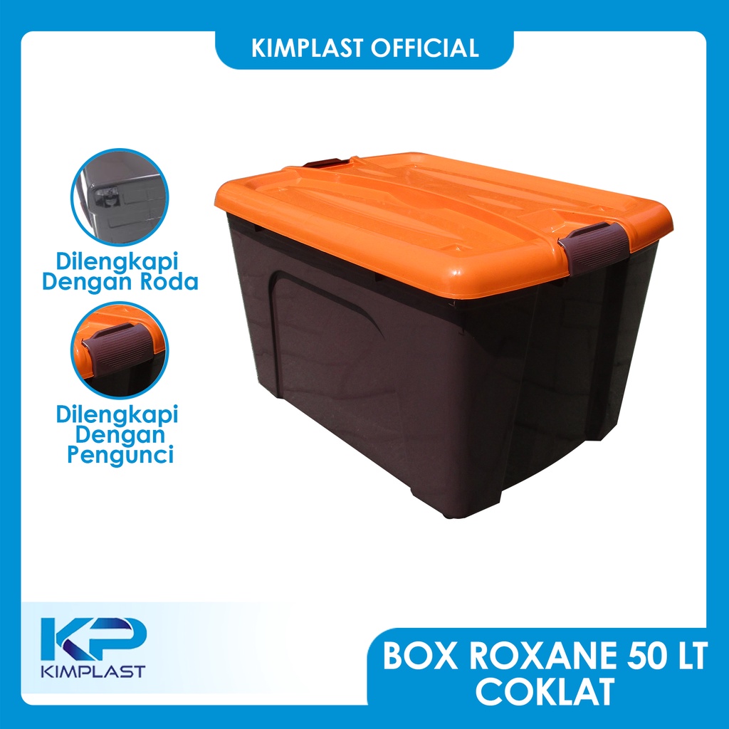 KIMPLAST Box Container Coklat 50 Liter / Dengan Roda / Rak serbaguna 50 Lt