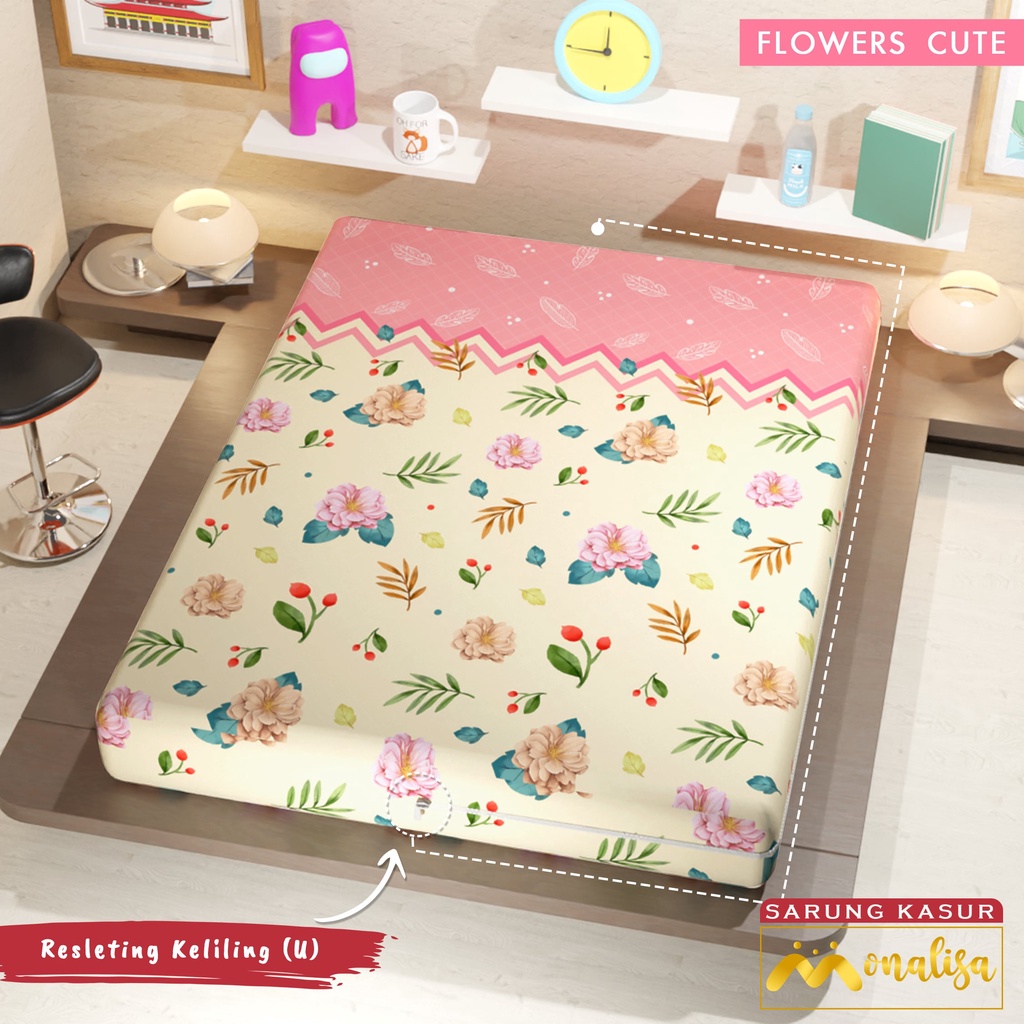 Monalisa Premium Sarung kasur Uk 160/180 T 15/20 - Flowers Cute