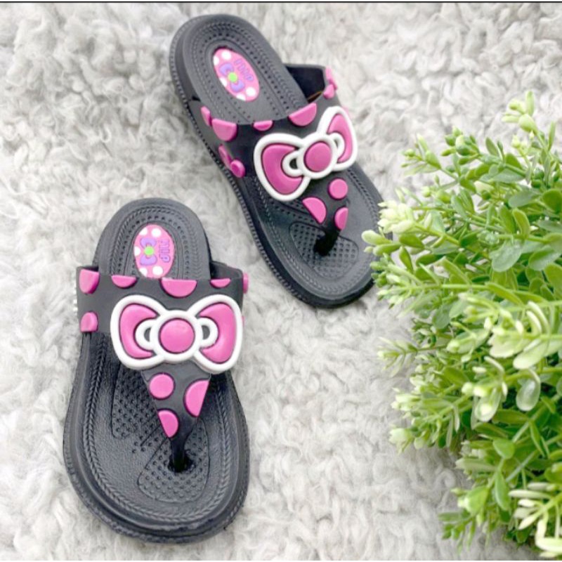 Sandal Jepit Cewek Motif Pita Karet Ringan Anti Slip