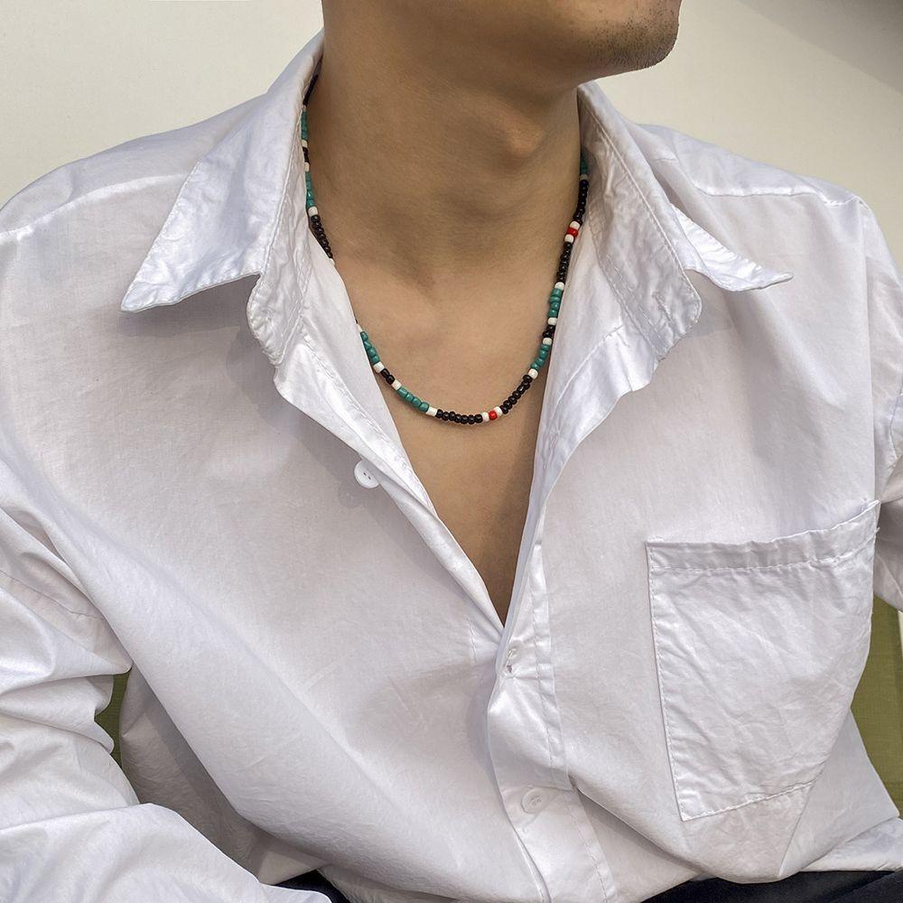Mxbeauty Pria Kalung Retro Sederhana Boho Beads Pantai Kalung Musim Panas Wanita Rantai Klavikula