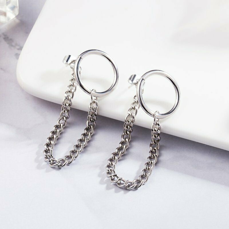 Anting Stud Rumbai Menjuntai Bentuk Bulat Bahan Stainless Steel Untuk Perhiasan Pria