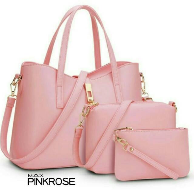 Tas wanita hand bag 3in1 pink navy hitam maroon tas cewek elegan