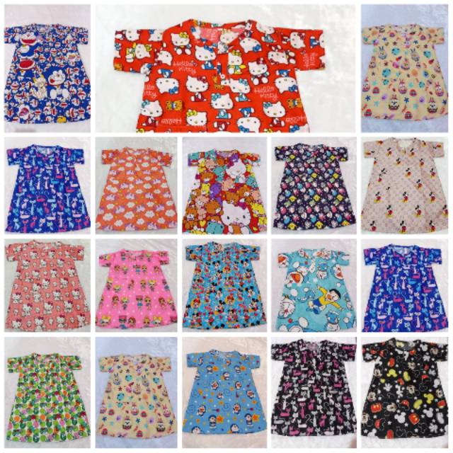 Daster anak karakter motif random umur 5-6th kain polymicro piyama anak dress anak