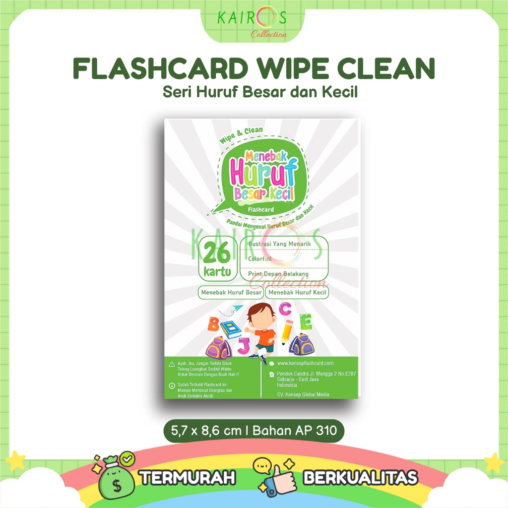 Flashcard Wipe Clean Seri Huruf Besar dan Kecil / Kartu Pintar Belajar Balita Bisa Ditulis Dihapus