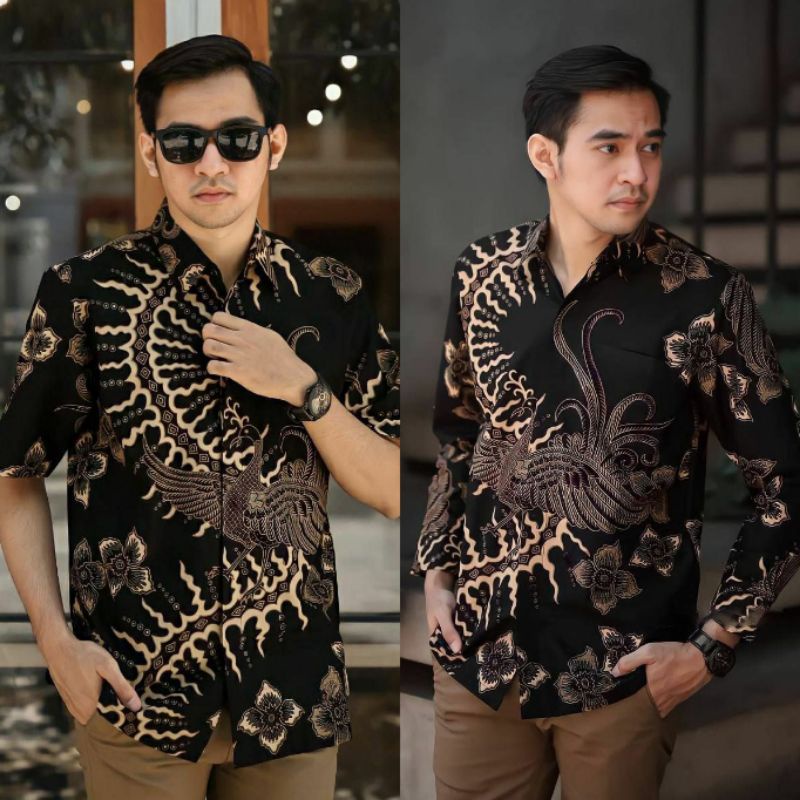 BATIK ALINA Batik Pria Lengan Panjang MOTIF MAHKOTA Hem Baju Batik Pria Kemeja Batik Pria Size M L XL XXL Seragam Batik Kerja