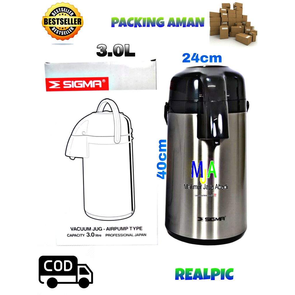 ( BISA COD ) PROMO SIGMA Termos Vacuum Jug Termos Pompa Stainless Steel Air pump 3L Termos Pencet