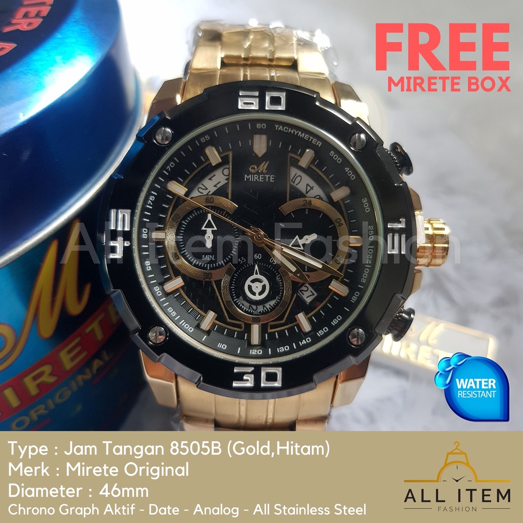 Jam Tangan Chrono Rantai MIRETE 8505B / Jam Tangan Pria Anti Air ORI / Arloji / Watches (FREE BOX)