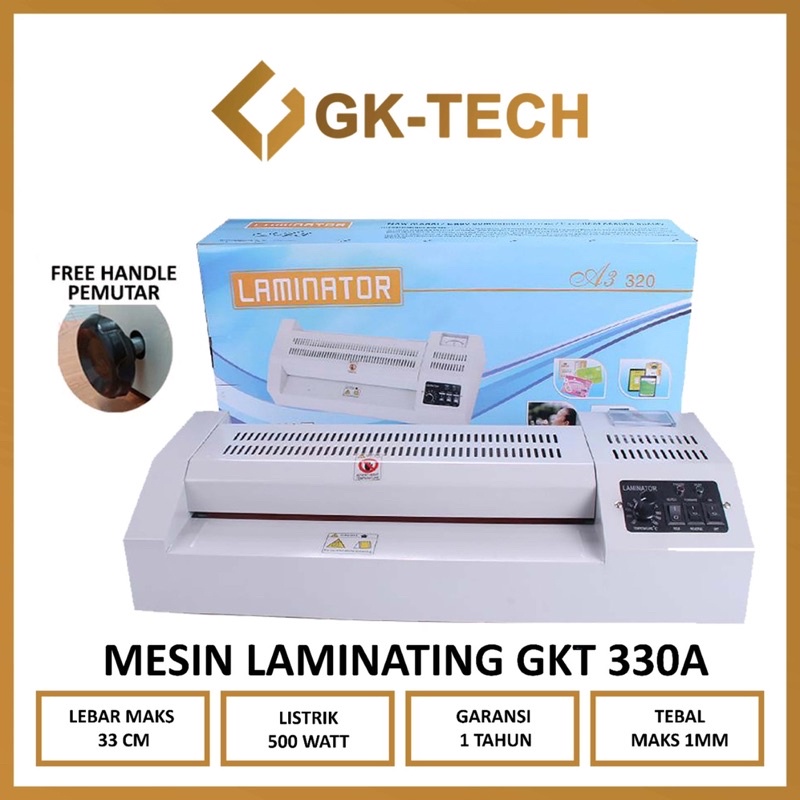 Jual Mesin Laminating A3 330mm Laminator GKTECH 330A + Handle JOYKO