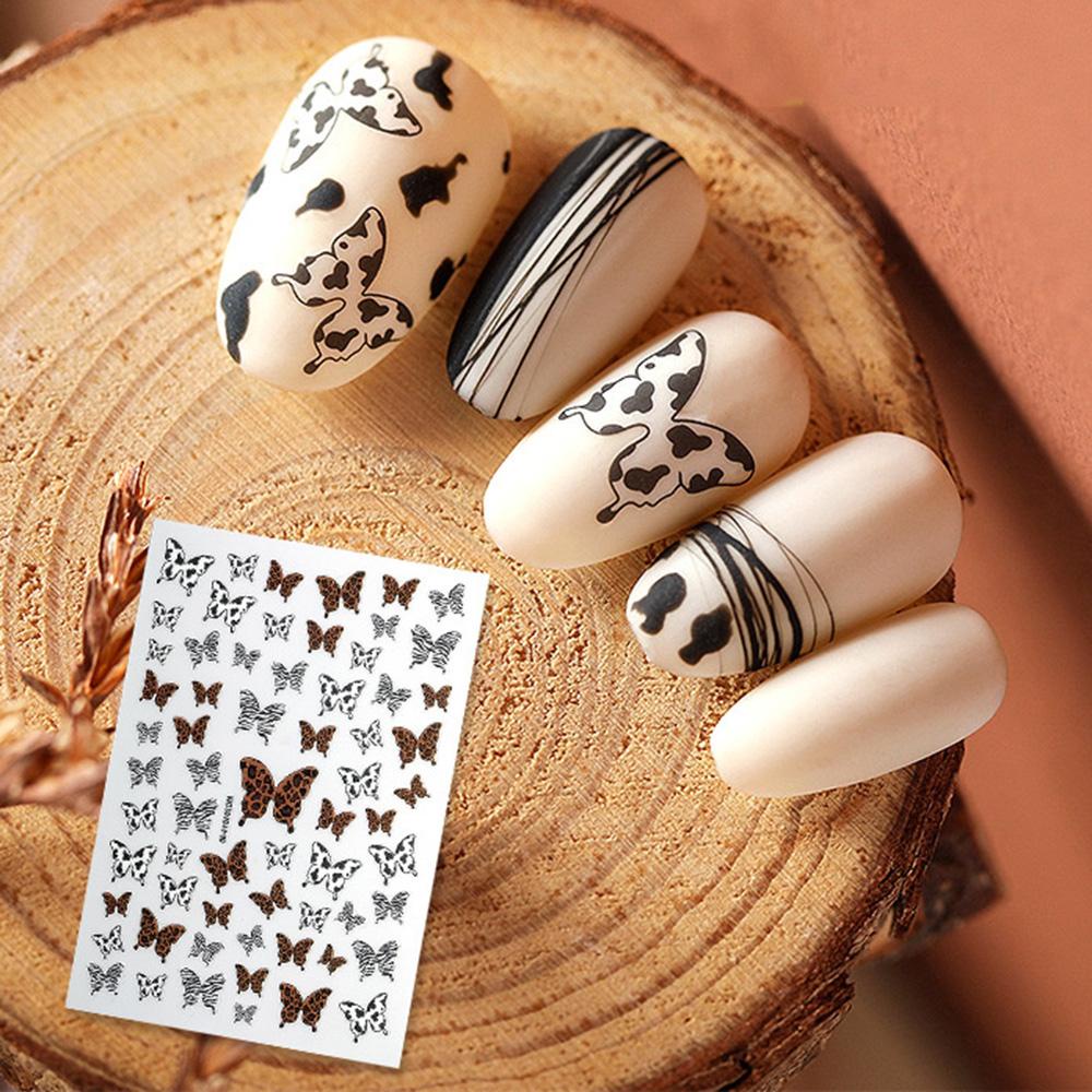 AUGUSTINA Agustin 3D Stiker Nail Art Wanita Gadis Desain Kuku Seri Hitam Perekat Decal