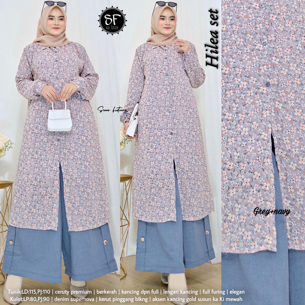 Paket Super Hemat Hilea Setelan Tunik Busui Friendly LD 110 cm Mix Celana Kulot Adem One Set Kondang