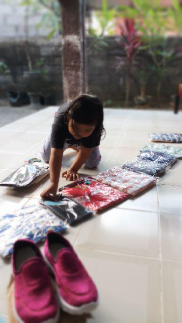 Audy Biru/marun Batik Seragaman Atasan Cowok Cewek Dan Anak