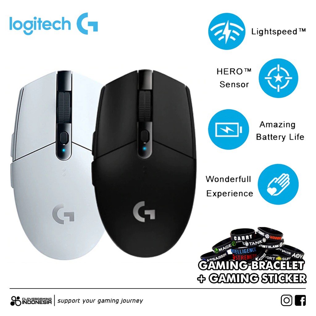 Logitech Mouse G304 Wireless Gaming Mouse G-304 G 304 Black White Hitam Putih