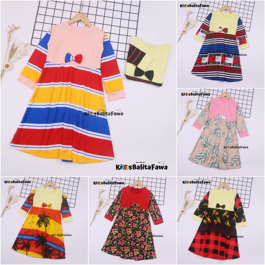 Gamis Eliza Uk 1-4 Tahun / Tunik Baju Anak Perempuan Lengan Panjang Dres Cewek Gamis Muslimah Motif