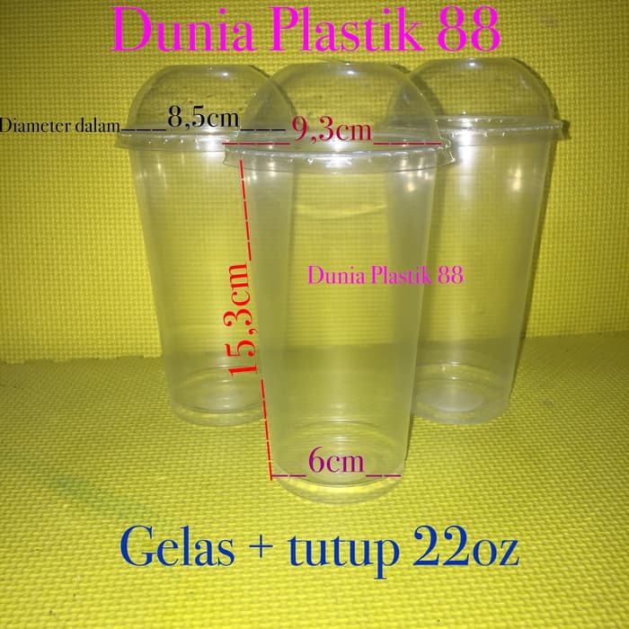 pc GELAS cup plastik pp   TUTUP dome lid cembung 22oz 22 oz polycup DP
